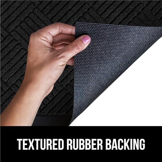 GORILLA GRIP 100% Waterproof All-Season WeatherMAX Doormat US Designed Natural Rubber, Stain and Fade Resistant, Low Profile Indoor Outdoor Door Mats, Easy Clean Patio Mat, 29x17, Black Diamond