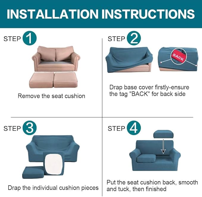 Turquoize 3 Piece Sofa Covers For 2 Cushion Couch Sofa Slipcover Soft Couch Cover For Dogs-Washable Sofa Furniture Covers With 2 Individual Cushion Covers, Thick Jacquard Fabric (Loveseat, Dusty Blue)
