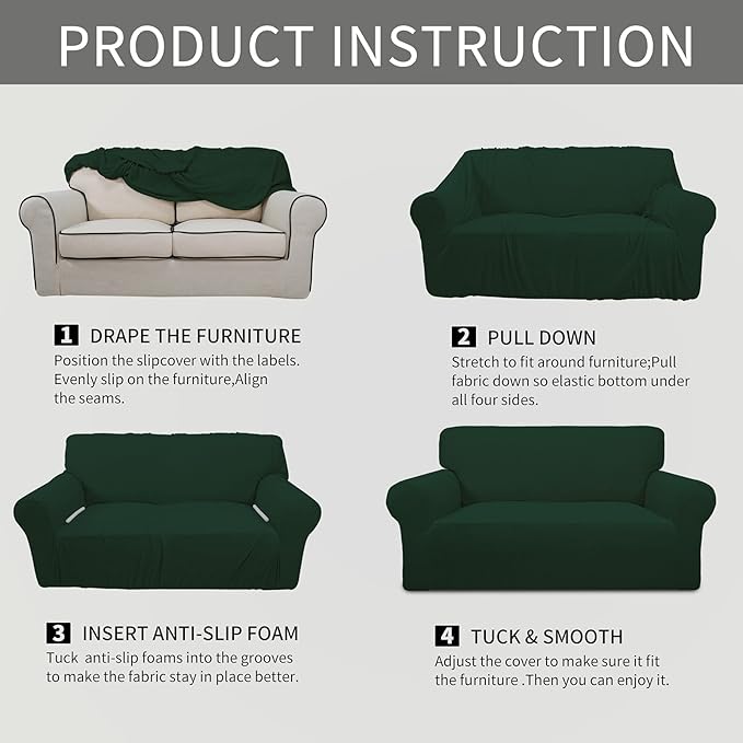 Easy-Going Stretch Chair Sofa Slipcover 1-Piece Couch Sofa Cover Furniture Protector Soft with Elastic Bottom for Kids, Pet. Spandex Jacquard Fabric Small Checks (Chair, Dark Green)
