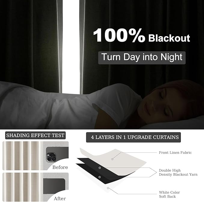 Extra Wide Total Blackout 96 Inch Curtains 72 Inches Wide for Living Room Ivory Cream Pleat Linen Blackout Curtain for Large Window Treatment Privacy Thermal Drapes Rod Pocket(72"W x 96"L 1 Panel)