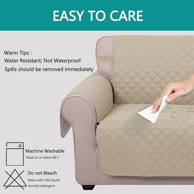 U-NICE HOME Large Sofa Cover Reversible Couch Cover for Dogs with Elastic Straps Water Resistant Furniture Protector for Pets Couch Cover for 4 Cushion Couch (Oversized Sofa, Sand/Beige)