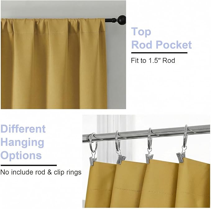 Simplebrand Ava Bright Gold Short 36 Inches Blackout Curtain 2 Panels Set, Half Window Rod Pocket Privacy Curtain Tiers for Kitchen, Curtains Blackout for Bathroom Shades, W40 x L36 Inch, Bright Gold