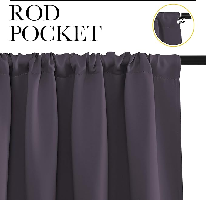 NICETOWN Room Darkening Curtains for Bedroom, Greyish Purple, Set of 2 Panels, 62 x 84 Inch, Triple Weave Home Decoration Thermal Insulated Solid Drapes for Patio Door
