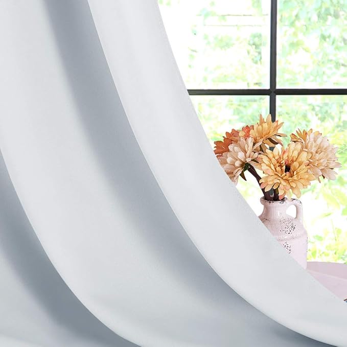 NICETOWN Room Darkening Draperies Curtains Panels, Window Treatment Thermal Insulated Grommet Room Darkening Curtains/Drapes for Bedroom (Greyish White, 2 Panels, 70-inch by 95-inch)