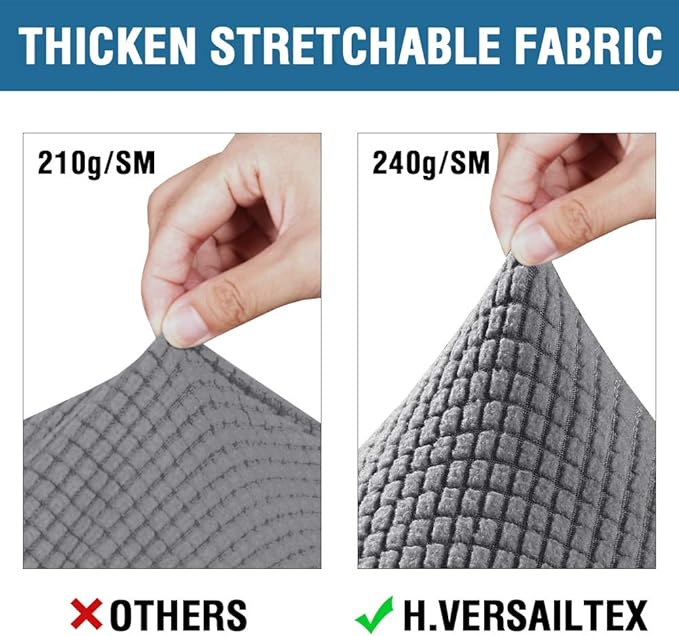 H.VERSAILTEX 4 Piece Stretch Sofa Covers for 3 Cushion Couch Covers for Living Room Furniture Slipcovers (Base Cover Plus 3 Seat Cushion Covers) Upgraded Thicker Jacquard Fabric (XL Sofa, Grey)