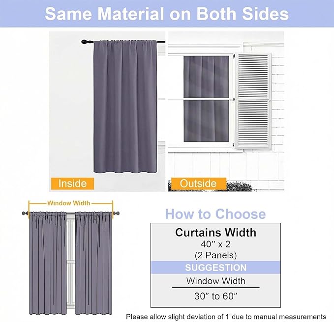 Simplebrand Ava Greyish Purple Blackout Curtains for Bedroom 84 Inch Length 2 Panels Set, Solid Thermal Insulated Privacy Nursery Window Treatment Curtains Blackout Drapes, W40 x L84 Inch