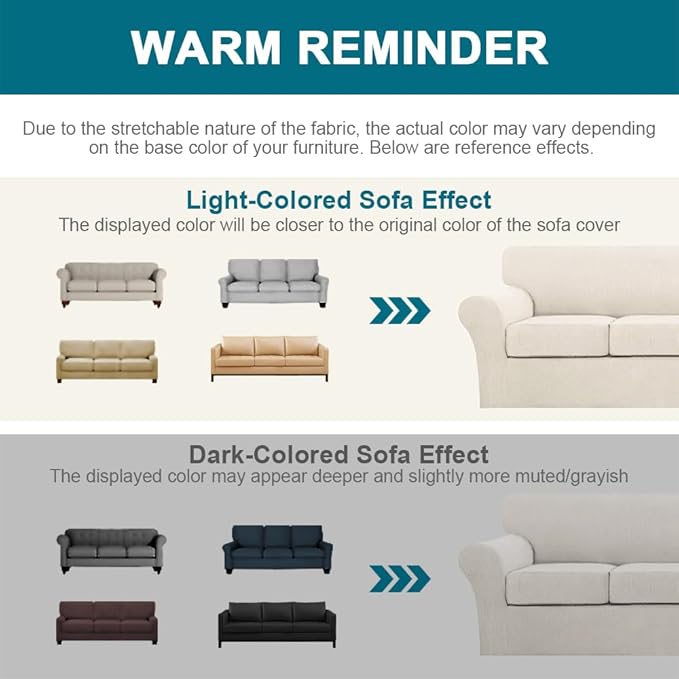 Turquoize 4 Piece Sofa Covers for 3 Cushion Couch Sofa Slipcover Soft Couch Cover for Dogs Washable Furniture Cover with 3 Individual Large Cushion Covers Feature Fabric (Large Sofa, Ivory)