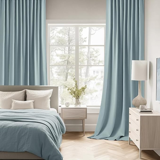 MIULEE Slate Blue Back Tab Blackout Curtain 96 Inch Long 2 Panels Set for Bedroom, Rod Pocket/Pinch Pleat Thermal Insulated Living Room Darkening Pleated Light Blocking Floor to Ceiling Drape
