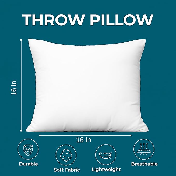 LANE LINEN 16x16 Throw Pillow Insert - Set of 4 White Inserts for Decorative Pillow Covers for Bed, Decorative Pillows for Bed, Couch Pillows, Throw Pillows for Couch