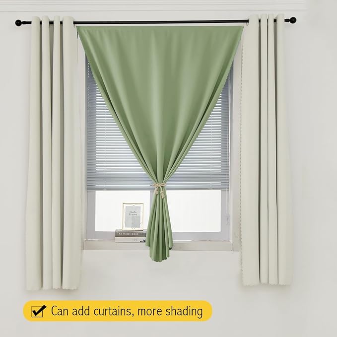 Magic Tape Blackout Curtains for Bedroom No Drillng Self Adhesive Curtains No Rod Small Window, 35" W X 71" L, Sage Green, 1 Panel
