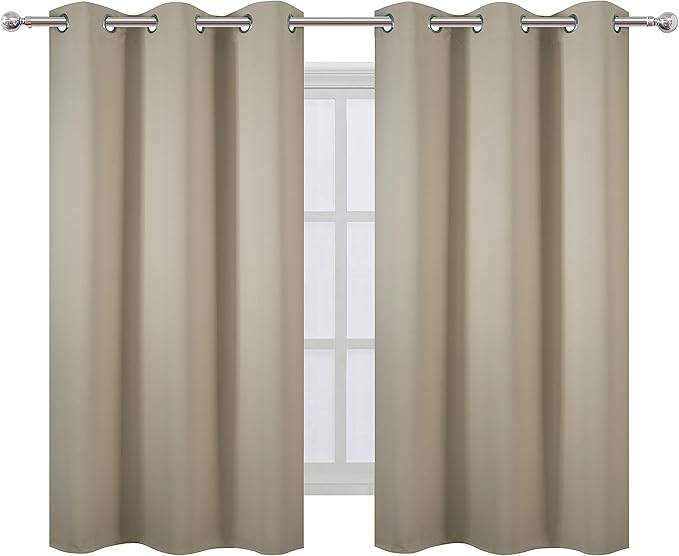 LEMOMO Beige Blackout Curtains 34 x 54 Inch Length/Set of 2 Curtain Panels/Thermal Insulated Room Darkening Blackout Curtains for Bedroom