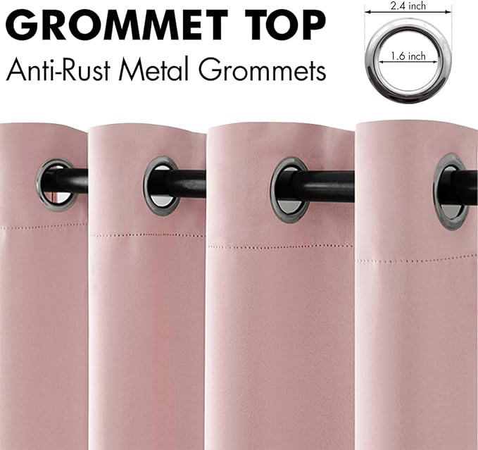 MIULEE Room Darkening Curtains Thermal Insulated Black Out Drapes Solid Window Treatment Grommet Light Blocking Blackout Curtain for Living Room Bedroom 2 Panels Set 52 x 54 inch Length Baby Pink
