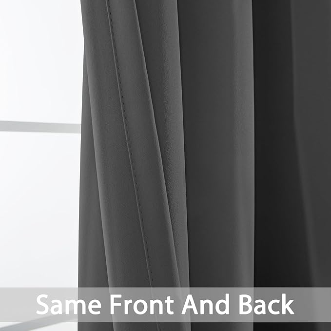 Yakamok Blackout Curtains Room Darkening Thermal Insulated Window Panels,Solid Grommet Top Drapes for Bedroom/Living Room(70Wx84L, Charcoal Grey, 2 Panels)