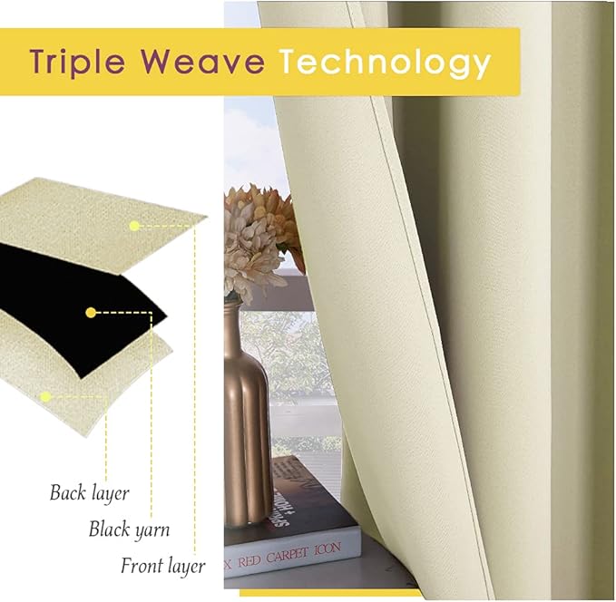 NICETOWN Room Darkening Curtain Panels for Cafe, Thermal Insulated Grommet Room Darkening Draperies/Drapes for Window (Beige, 2 Panels, W70 x L95 -inch)