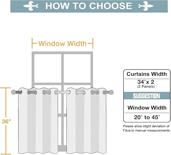 ChrisDowa Small Window Curtains for Kitchen and Bedroom - Grommet Short Thermal Insulated Room Darkening Curtains (2 Panels, Greyish White, 34 x 36 Inch)