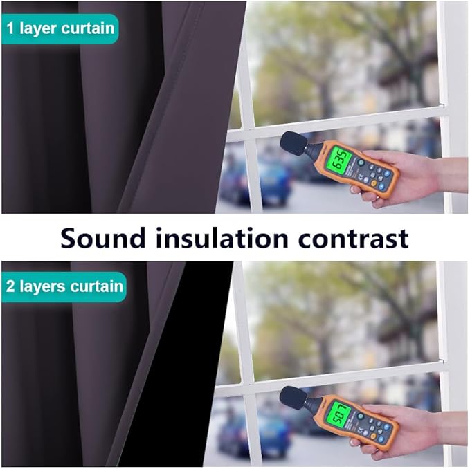 NICETOWN 100% Blackout Window Curtain Panels, Greyish Purple, 2 Pieces, 70" Wide Each Panel, Cold and Full Light Blocking Drapes with Black Liner for Nursery, 84" Drop Thermal Insulated Draperies