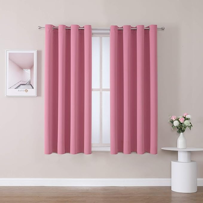 ChrisDowa Grommet Room Darkening Curtains for Bedroom and Living Room - 2 Panels Set Thermal Insulated Blackout Curtains (Pink, 52W x 54L)
