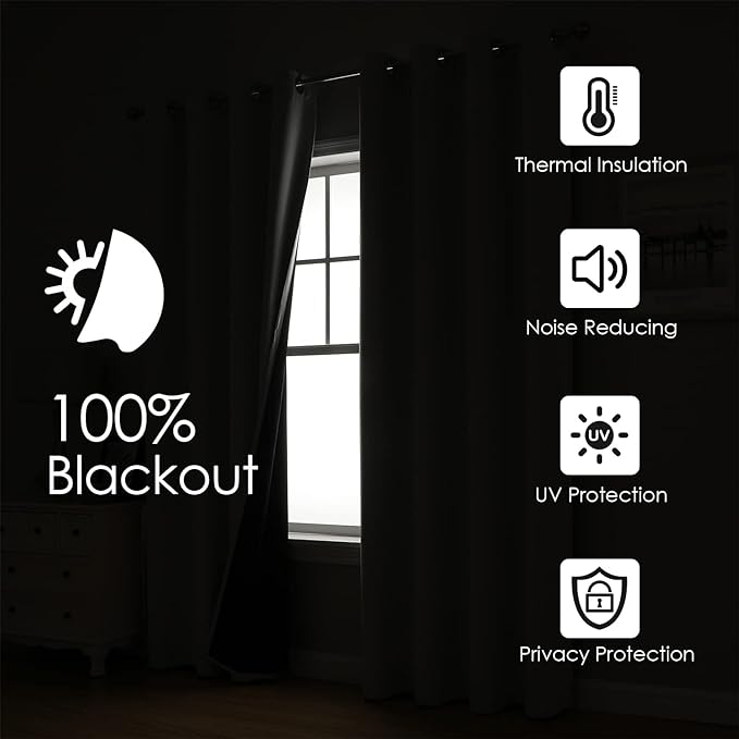 ChrisDowa 100% Blackout Curtains 45 inch Long for Bedroom with Black Liner, 2 Thick Layers Total Blackout Thermal Insulated Grommet Window Curtains 2 Panels Set (Aqua, 52 x 45 Inch)