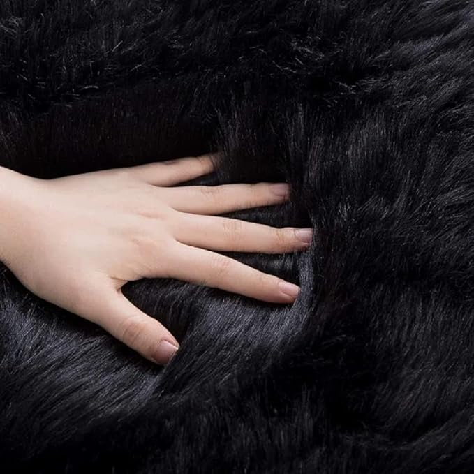 ORINOVA Washable 6x9 Area Rugs for Living Room Black Fuzzy Faux Sheepskin Shag Fur Rug for Bedroom Nursery Rectangle Rug Home Décor