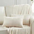 Fancy Homi 2 Packs Cream Long Lumbar Decorative Throw Pillow Covers 16x24 Inch for Couch Bed Sofa, Rustic Farmhouse Boho Home Decor, Soft Striped Corduroy Rectangle Accent Cushion Case 40x60 cm