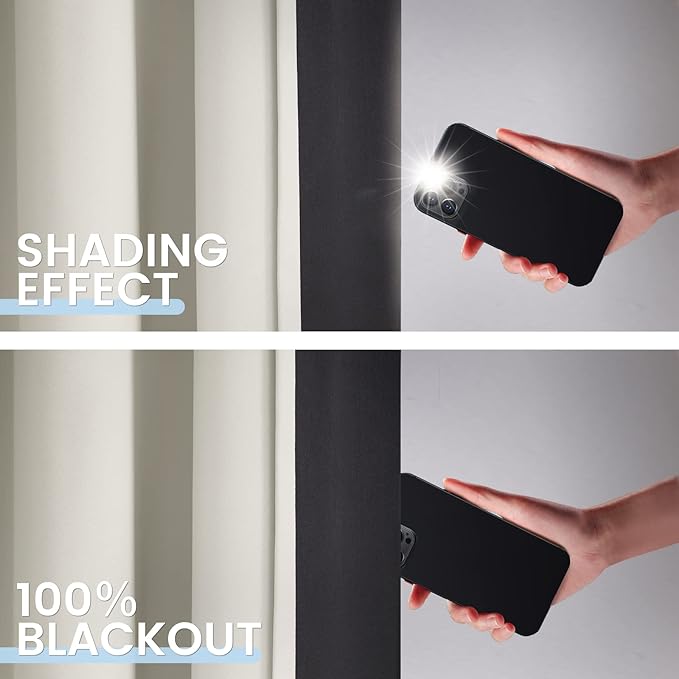 SimpleHome 100% Blackout Curtains for Bedroom,Thermal Insulated Cream Grommet Window Drapes Room Darkening Curtains for Living Room with Black Back,62 x 63 Inch,2 Panels