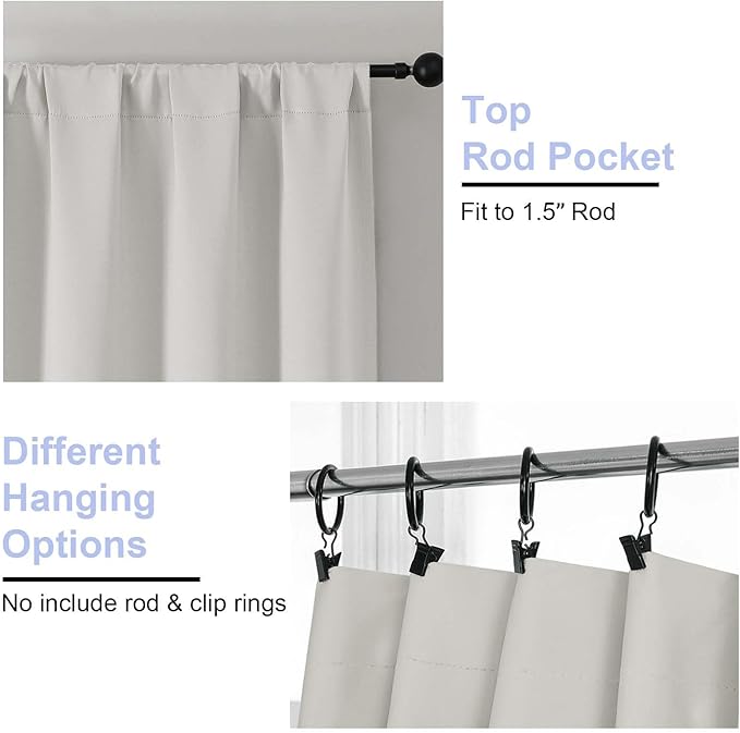Simplebrand Ava Natural Blackout Curtains for Bedroom 90 Inches Long 2 Panels Set, Solid Privacy Energy Saving Living Room Window Treatment Curtains Blackout Drapes, W50 x L90 Inch, Natural