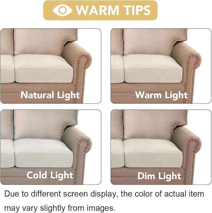 H.VERSAILTEX Super Stretch Individual Seat Cushion Covers Sofa Covers Couch Slipcover Sets Thick Jacquard Textured Twill Fabric (3 Piece Sofa Cushion Covers, Cream)