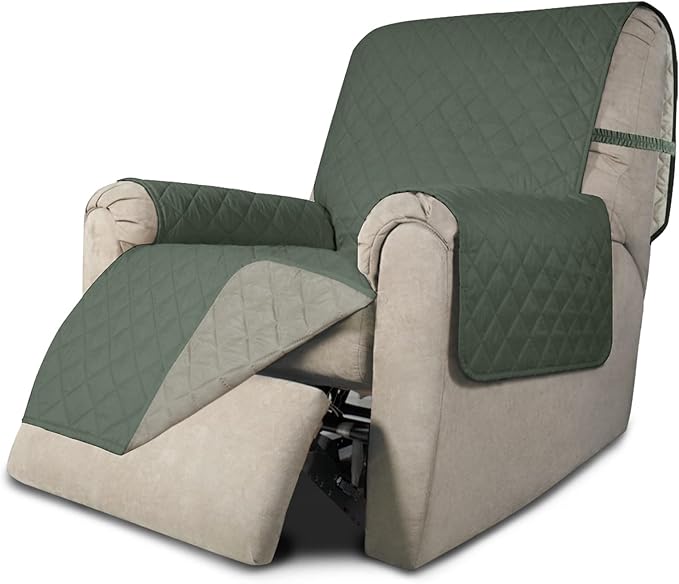 Easy-Going Recliner Chair Slipcover Reversible Sofa Cover Water Resistant Couch Cover Furniture Protector with Elastic Straps for Pets Dog (Recliner 22 inch, Greyish Green/Beige)