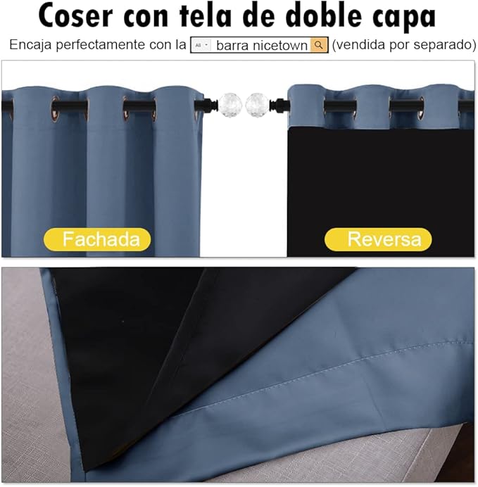 NICETOWN Full Shade Curtain Panels 84 inches Long, Pair of Energy Smart & Noise Blocking Out Blackout Drapes for Guest Room Window, Thermal Insulated Lined Window Dressing (Stone Blue, 37x84)