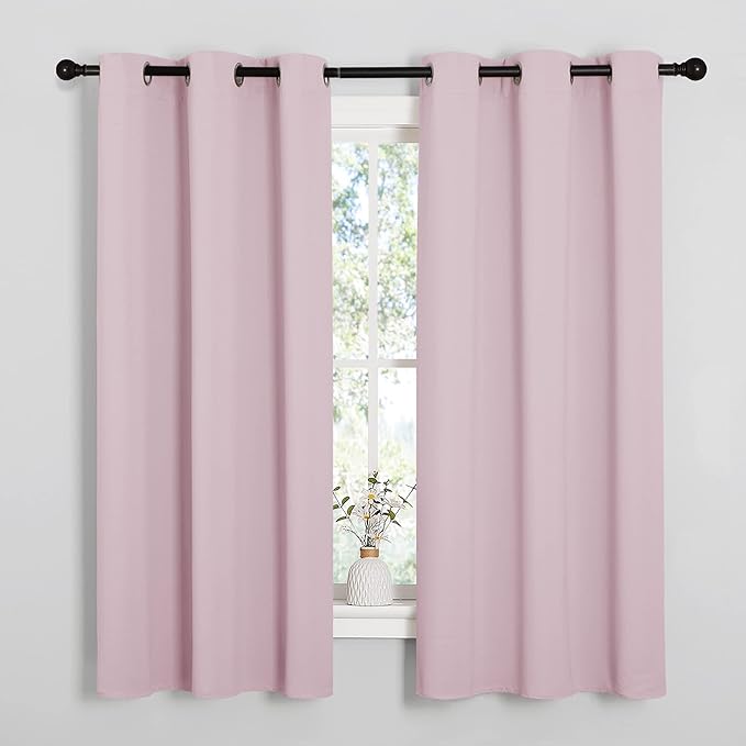 NICETOWN Baby Pink Blackout Curtains 48 inches Length for Laundry Room, 2 Panels, 42" Wide, Thermal Insulated Decoration Drapes for Short Window