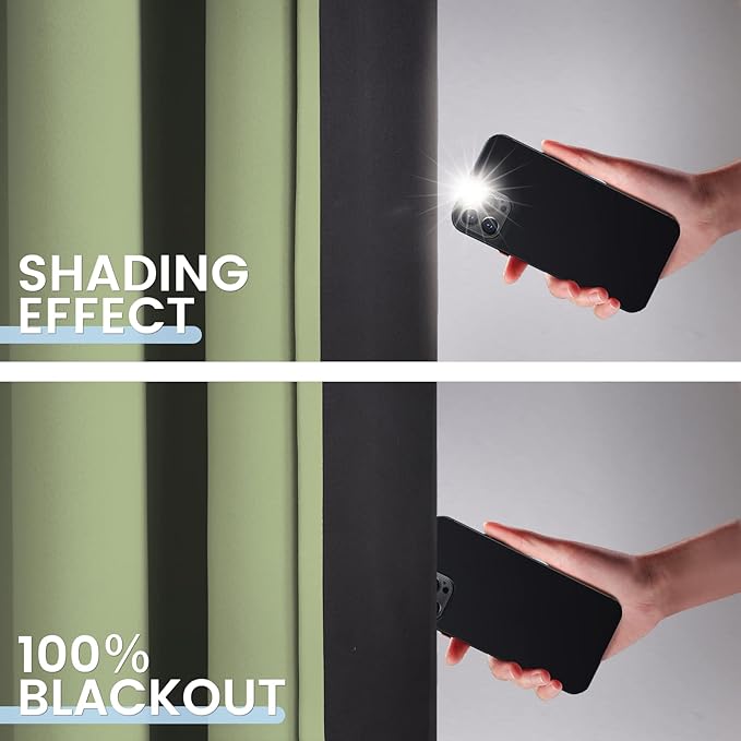 SimpleHome 100% Blackout Curtains for Bedroom,Thermal Insulated Grommet Window Drapes Room Darkening Sage Curtains for Living Room with Black Back,52 x 84 Inch,2 Panels