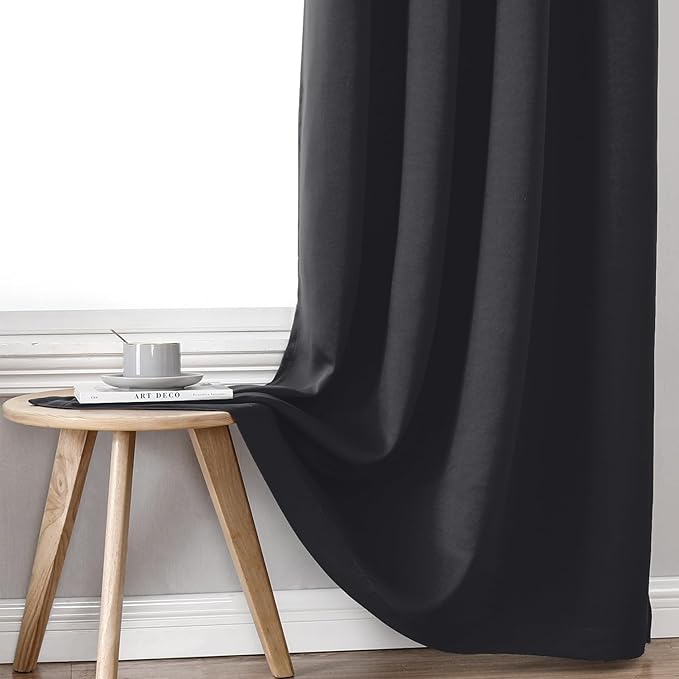 ChrisDowa 100% Blackout Curtains 72 inch Long for Bedroom with Black Liner, 2 Thick Layers Total Blackout Thermal Insulated Grommet Window Curtains 2 Panels Set (Dark Grey, 42 x 72 Inch)