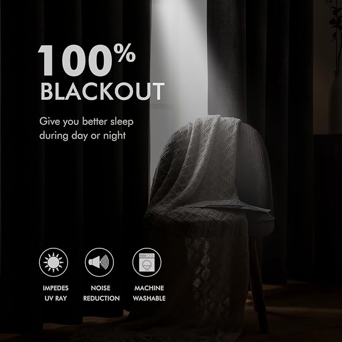 MIULEE Linen Texture Curtains for Bedroom Solid 100% Blackout Thermal Insulated Light Olive Green Curtains Grommet Room Darkening Drapes for Living Room Nursery 52x72 Inch (2 Panels)