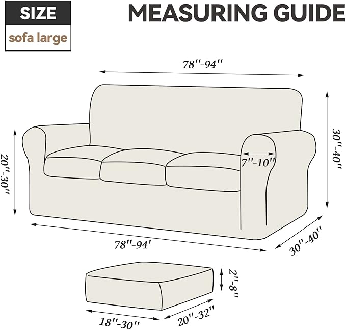 WEERRW 4 Pieces Velvet High Stretch Couch Covers for 3 Cushion Sofa Slipcovers, Washable Furniture Protector with Non Slip Elastic Bottom, Feature Soft and Thick Plush Fabric, Dark Grey, Large
