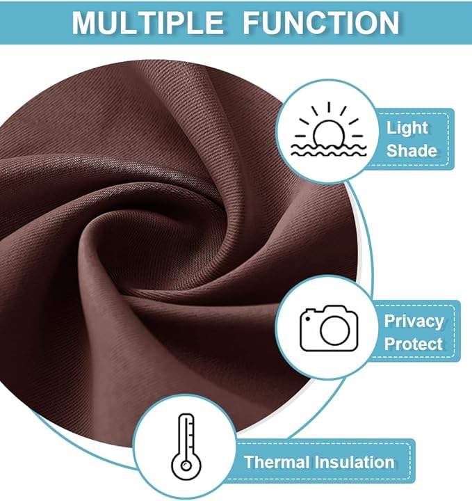 RYB HOME Half Curtain Tiers 36 inch Length, Rod Pocket Summer Heat Blocking Thermal Insulated Short Blackout Curtains for Small Window, Width 34 by Length 36, Chocolate Brown, 2 Panels
