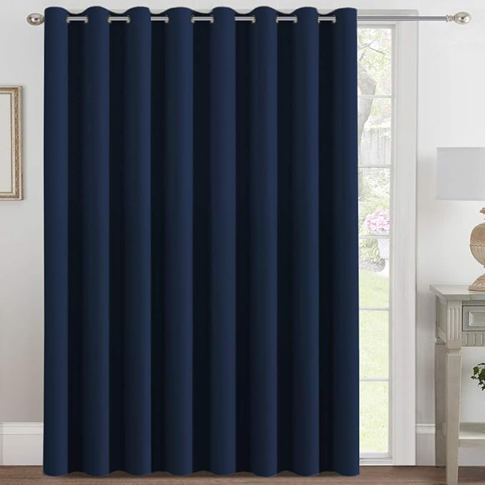 H.VERSAILTEX Blackout Patio Curtains 100 x 84 Inches for Sliding Door Extral Wide Blackout Curtain Panels Thermal Insulated Room Divider - Grommet Top, 7' Tall by 8.5' Wide - Navy Blue