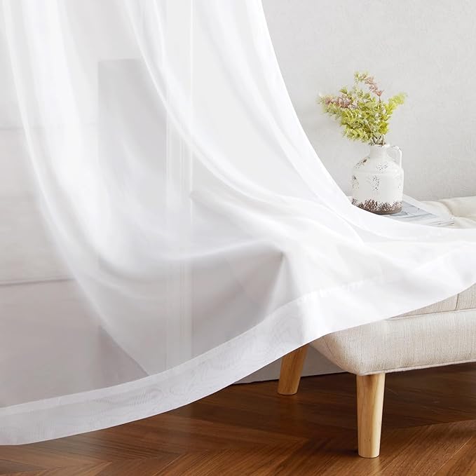 NICETOWN Voile White Sheer Curtains 84 inches Long for Sliding Glass Door, Grommet Casual Airy & Elegant Extra Wide Window Treatments for Bedroom/Living Room, W66 x L84, 2 Panels