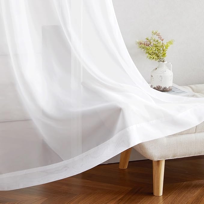 NICETOWN Sheer White Sliding Door Curtains for Bedroom, Grommet Elegant Soft Voile Sheer Textured Airy & Breathable Window Treatments for Patio Door/French Door, W66 x L96, 2 Panels
