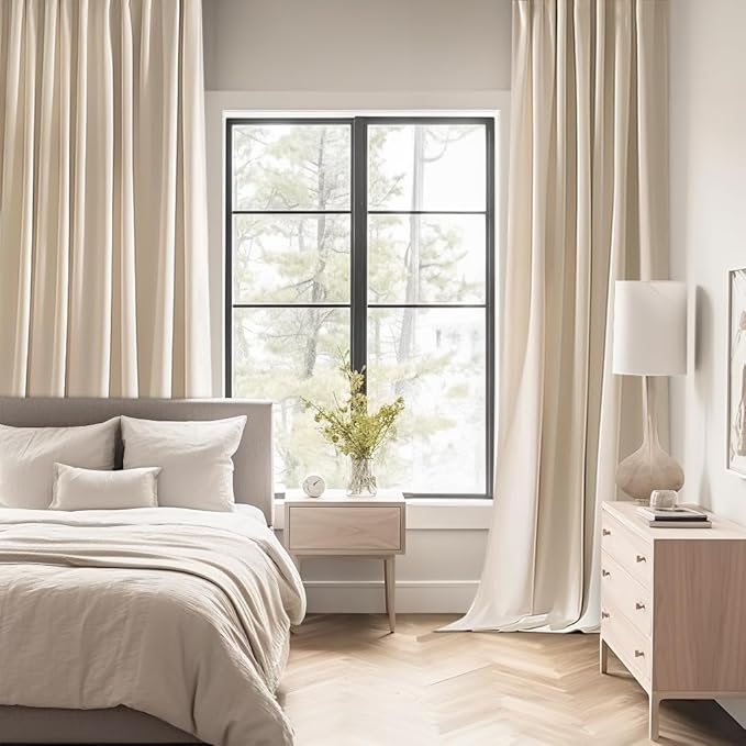 MIULEE Cream Beige Back Tab Light Blocking Curtains 104 Inch Length 2 Panels Set for Living Room Bedroom Privacy, Rod Pocket/Pinch Pleat Thermal Insulated Room Darkening Pleated Blackout Drapes