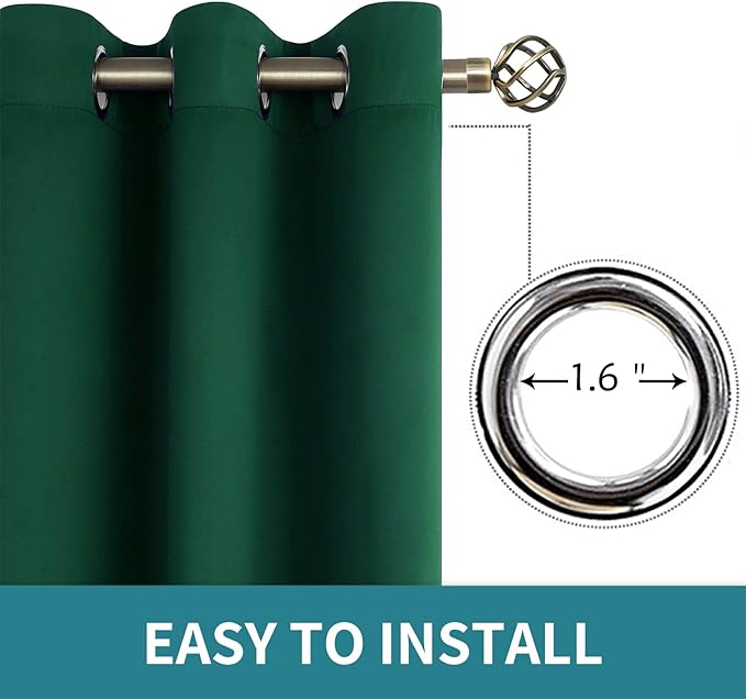 BGment Blackout Curtains - Grommet Thermal Insulated Room Darkening Bedroom and Living Room Curtain, Set of 2 Panels (52 x 54 Inch, Emerald)