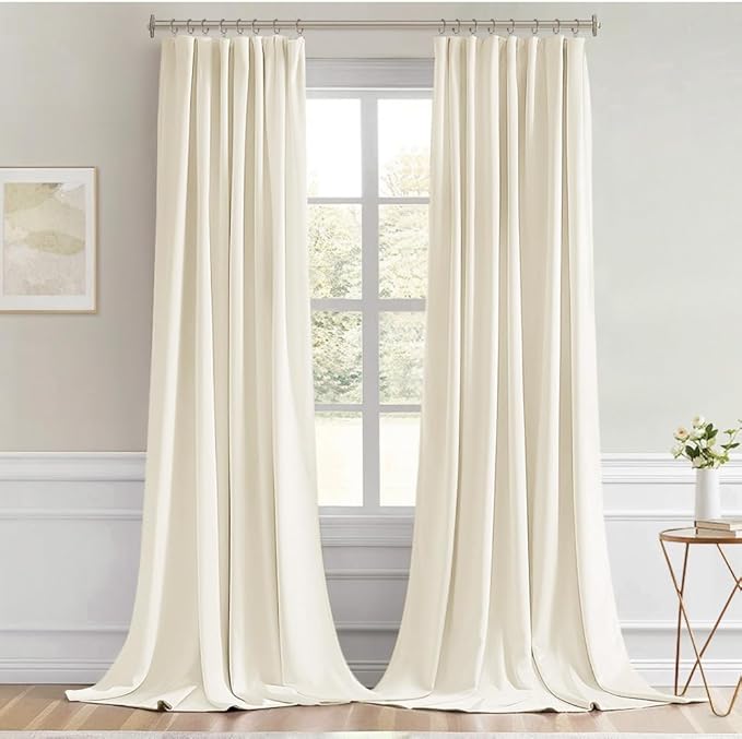 MIULEE Birch Back Tab Blackout Curtains 108 Inch Long 2 Panels Set for Bedroom, Rod Pocket/Pinch Pleat Extra Long Thermal Insulated Living Room Darkening Pleated Light Blocking Drapes