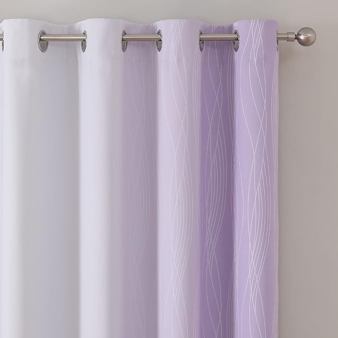 Estelar Textiler Lilac and Greyish White Blackout Curtains 54 Inch Length, Light Blocking Gradient Grommet Drapes for Living Room, Thermal Insulated Ombre Curtains for Bathroom,52Wx54L,2 Panels