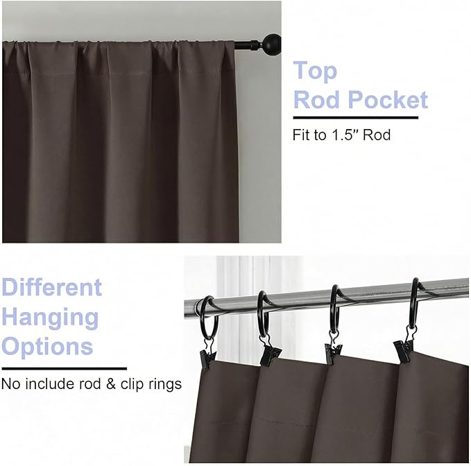 Simplebrand Ava Chocolate Blackout Curtains for Bedroom 72 Inch Length 2 Panels Set, Privacy Thermal Insulated Rod Pocket Door Window Curtains for Patio French Door Front Door, W40 x L72 Inch
