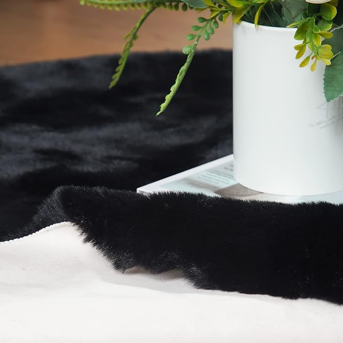 ORINOVA Black Fluffy Rug 5x7 Area Rugs for Bedroom Fuzzy Rabbit Washable Fur Rugs for Living Room Teen Room Nursery Rectangle Rug