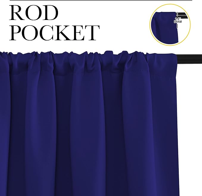NICETOWN Kitchen Curtains, Short Blackout Drapes, Navy Blue, 34" Wide by 54" Long, 2 PCs, Thermal Insulated Blackout Curtain Panels for Kids Room, Play Room