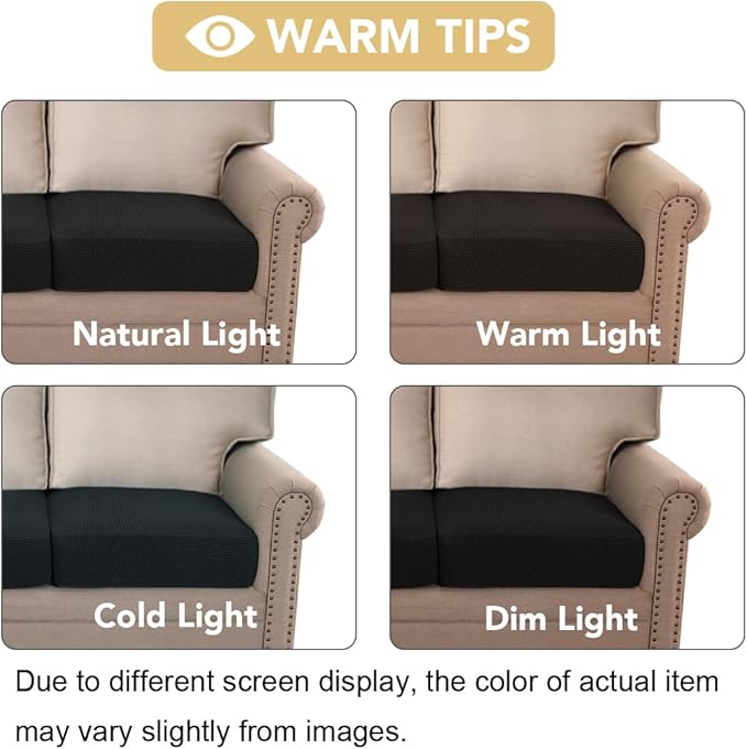 H.VERSAILTEX Super Stretch Individual Seat Cushion Covers Sofa Couch Slipcover Sets Thick Jacquard Textured Twill Fabric (3 Piece Covers, Black)