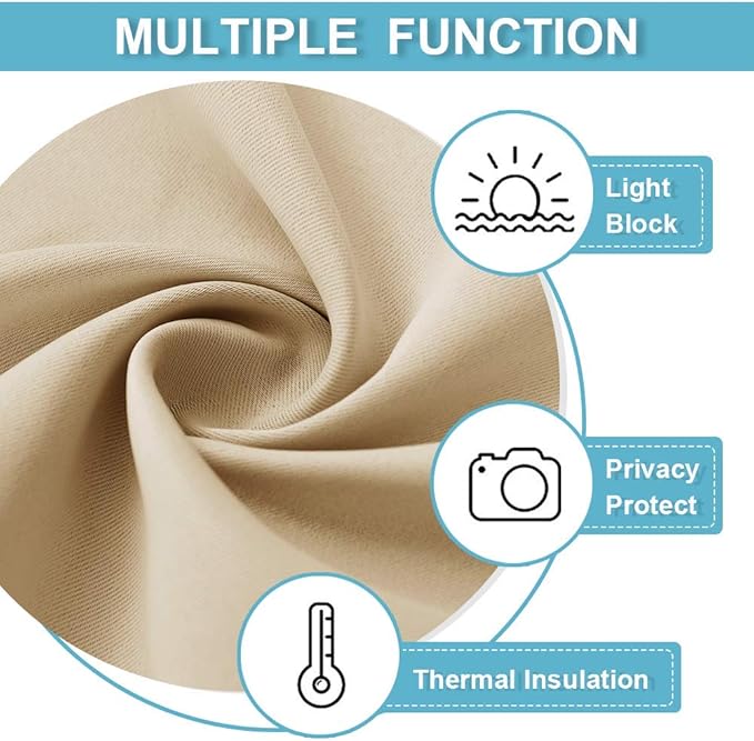 RYB HOME Short Curtains for Bedroom, Room Darkening Insulated Summer Heat Light UV Blocking Energy Saving Drapes for Nursery, Width 42 by Length 48, Biscotti Beige, Set of 2
