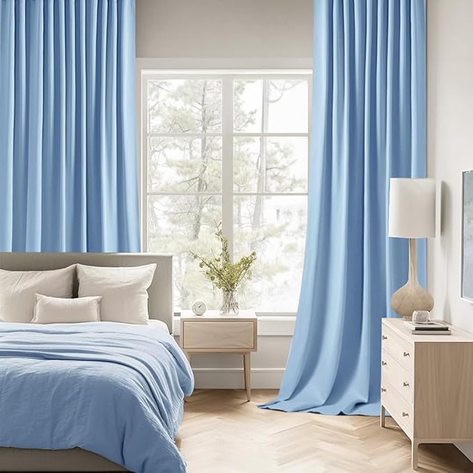 MIULEE Sky Blue Back Tab Blackout Curtains 72 Inches Long 2 Panels Set for Living Room Bedroom Privacy, Rod Pocket/Pinch Pleat Thermal Insulated Room Darkening Pleated Light Blocking Drapes