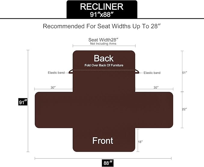 U-NICE HOME Recliner Chair Covers Reversible Chair Cover Pet Covers for Dogs with Elastic Straps Water Resistant Diamond Quilted (28''Recliner Oversized, Navy/Taupe)