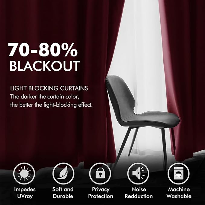 MIULEE Christmas Burgundy Velvet Curtains Solid Soft Red Blackout Curtains Grommet Thermal Soundproof Room Darkening Long Black Out Drapes for Living Room Bedroom 52 x 96 Inch Length 2 Panels